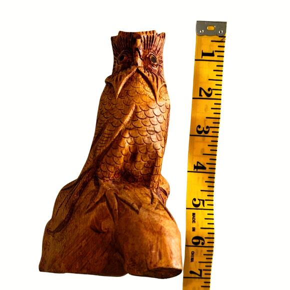 Vintage Hand-Carved Wooden Owl Figurine | Rustic Folk Art Bird Sculpture - Picture 7 of 9